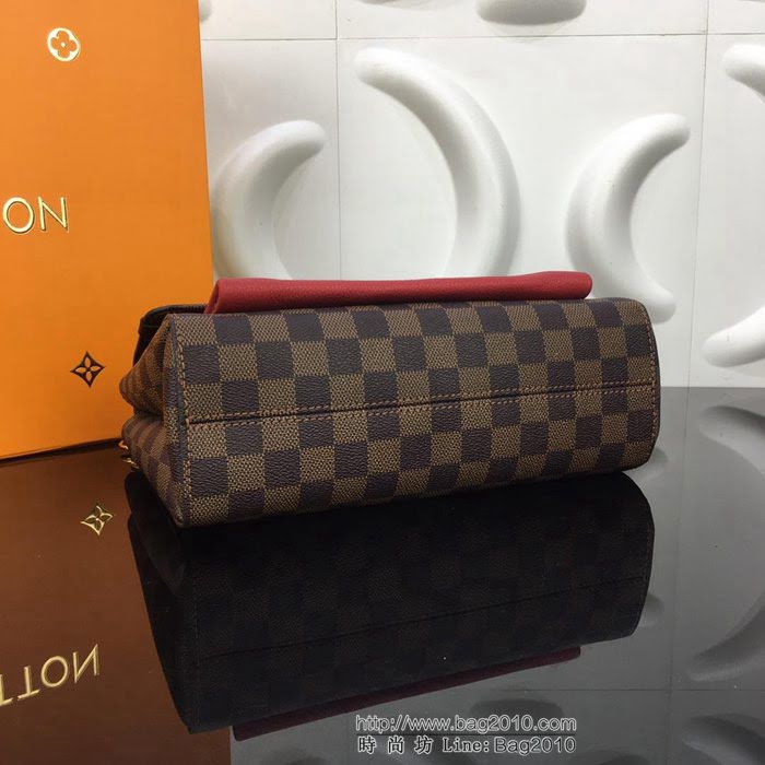 路易威登LV 頂級原單 N40110紅 SAINT PLACIDE手袋 Damier Ebène帆布 搭配小牛皮和優雅褶皺 多用手袋 肩背斜挎包  YDH2571